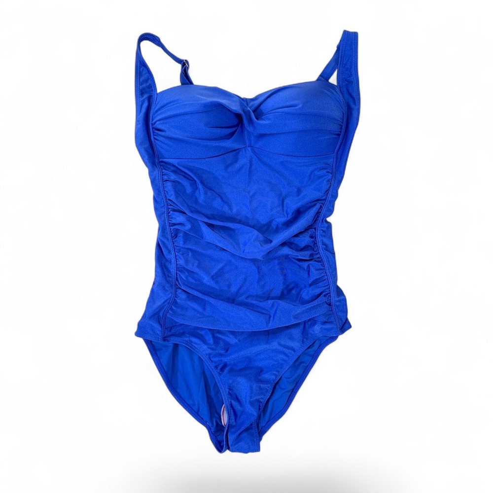 Betsey Johnson Dazzling Blue Bandeau One Piece Swimsuit Tummy Control Ruched NWT